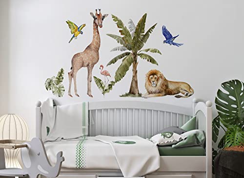 Osomhome | Wandtattoo Kinderzimmer Dschungeltiere | Wanddeko Tropische Jungenzimmer | Wandsticker Babyzimmer Tiere Tapete | Dschungel Kindertapete Schlafzimmer | os4021 (115x70cm) von Osomhome