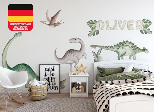 Osomhome Personalisierte Wandtattoo Name Mädchen & Junge: Dino (300x150cm) | Dinosaurier Wandtattoo Kinderzimmer Mädchen & Junge | Wandsticker, Wall Stickers - Dino Deco Kinderzimmer Babyzimmer os3203 von Osomhome