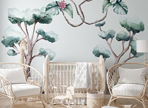 Osomhome | SAVANNA SPIRIT XL | Wandtattoo Kinderzimmer Wandsticker Tropische Bäume | Babyzimmer Wanddeko Tapete | Dschungel Selbstklebend Wandbilder (os4064) von Osomhome