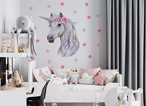 Osomhome Wandaufkleber Einhorn Wandbild I Sterne Blumen Kinderbilder Junge Kinderzimmer Mädchen Aufkleber os2031 (202 x 195 cm) von Osomhome