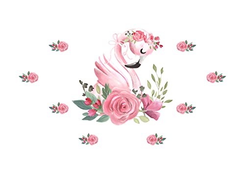 Osomhome Wandtattoo Kinderzimmer Mädchen Flamingo (120x70cm) | Kinderzimmer Deko Babyzimmer Wanddeko | Wandaufkleber Wandbild Kinderbilder Wandsticker | Blumen Blumenkrone os6665 von Osomhome