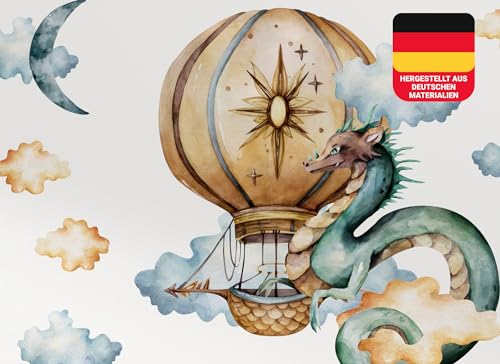 Osomhome Wandtattoo Kinderzimmer Mädchen & Junge: Drache & Heißluftballon (110x100cm) | Kinderzimmer & Babyzimmer Deko | Wandsticker & Wanddeko Kinderzimmer | Wandaufkleber, Wall Stickers os9603 von Osomhome