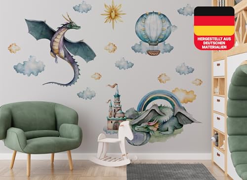 Osomhome Wandtattoo Kinderzimmer Mädchen & Junge: Drachen im Königstal (200x160cm) | Kinderzimmer & Babyzimmer Deko | Wandsticker & Wanddeko Kinderzimmer | Wandaufkleber, Wall Stickers os9609 von Osomhome