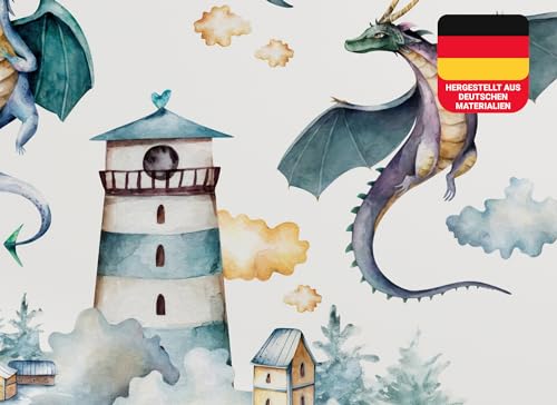 Osomhome Wandtattoo Kinderzimmer Mädchen & Junge: Drachen & Leuchtturm (140x100cm) | Kinderzimmer & Babyzimmer Deko | Wandsticker & Wanddeko Kinderzimmer | Wandaufkleber, Wall Stickers os9601 von Osomhome