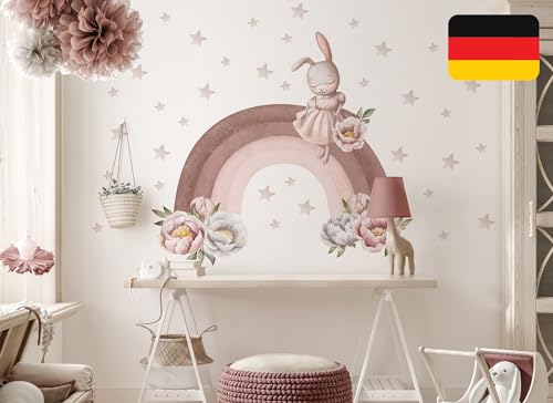 Osomhome Wandtattoo Kinderzimmer Mädchen & Junge: Hase & Regenbogen (180x120cm) | Kinderzimmer & Babyzimmer Deko | Wandsticker & Wanddeko Kinderzimmer | Wandaufkleber Kinderzimmer Wall Stickers os2464 von Osomhome