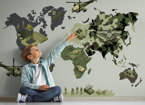 Osomhome Wandtattoo Weltkarte Armee (153x100 cm) | World Map Wall Decoration Wandsticker | Deco Kinderzimmer Junge & Mädchen | Wandaufkleber Wandbild Kinderbilder Wandtattoo os5055 von Osomhome