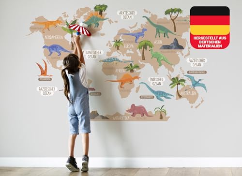 Osomhome Dino Wandtattoo Weltkarte Dinosaurier (160x100cm) | World Map Wall Decoration Wandsticker | Dino Deco Kinderzimmer Junge & Mädchen | Wandaufkleber Wandbild Kinderbilder os5035 von Osomhome