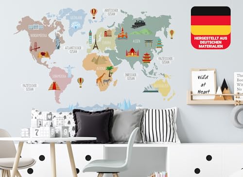 Osomhome Wandtattoo Weltkarte Monumente Pastellfarben (120x80cm) | World Map Wall Decoration Wandsticker | Deco Kinderzimmer Junge & Mädchen | Wandaufkleber Wandbild Kinderbilder Wandtattoo os5046 von Osomhome