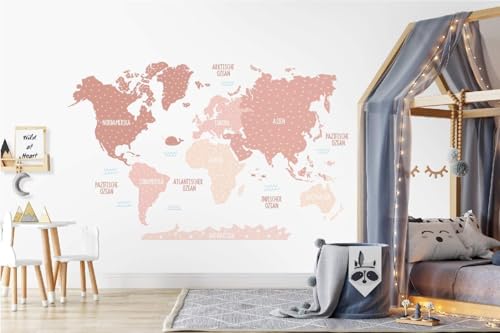 osomhome - Wandtattoo Weltkarte Kinder - *Deutsch* [150x100cm] Pastellfarben Rosa | Wandtattoo Kinderzimmer Junge & Mädchen, Wandsticker Kinderzimmer Jungen | World Map Wall Decoration | os5000 von Osomhome