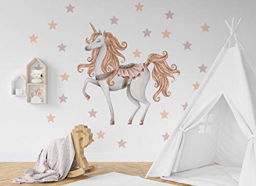 Osomhome Wandaufkleber Einhorn Pastellfarben Wandbild I Sterne Kinderbilder Junge Kinderzimmer Mädchen Aufkleber os2000 (100 x 100 cm) von Osomhome