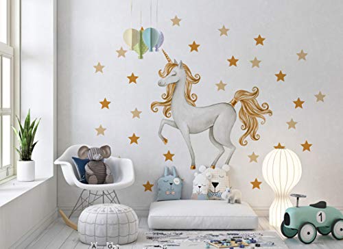 Wandaufkleber Einhorn Pastellfarben golden Wandbild I Sterne Kinderbilder Junge Kinderzimmer Mädchen Aufkleber Osomhome os2006 (190 x 150 cm) von Osomhome