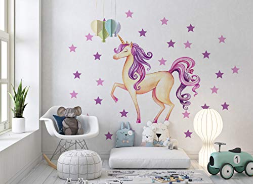 Wandaufkleber Einhorn Pastellfarben rosa Wandbild I Sterne Kinderbilder Junge Kinderzimmer Mädchen Aufkleber Osomhome os2009 (190 x 150 cm) von Osomhome