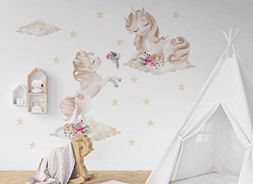 Wandaufkleber Einhorn Wandbild I Sterne Wolken Kinderbilder Junge Kinderzimmer Mädchen Aufkleber Osomhome os2148 (165x106cm) von Osomhome