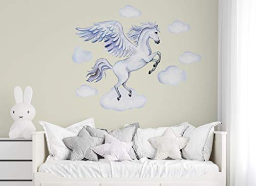 Wandaufkleber Pegasus Wolken Wandbild I Wolken Pegasus Kinderbilder Junge Kinderzimmer Mädchen Aufkleber Osomhome os2045 (156 x 128 cm) von Osomhome