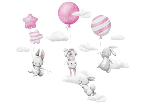 Wandaufkleber für Kinder, Hasen mit Luftballons, Tiere, Wolken, Rosa, Kinderbilder Junge Kinderzimmer Mädchen Aufkleber Osomhome, 100x50cm Wandaufkleber für Kinder, Hasen mit Luftballons, Tiere, Wolken, Rosa, Kinderbilder Junge Kinderzimmer Mädchen Aufkleber Osomhome, 100x50cm von Osomhome