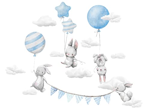 Wandaufkleber für Kinder, Hasen mit Luftballons, Tiere, Wolken, blau, Kinderbilder Junge Kinderzimmer Mädchen Aufkleber Osomhome, 100x100cm Wandaufkleber für Kinder, Hasen mit Luftballons, Tiere, Wolken, blau, Kinderbilder Junge Kinderzimmer Mädchen Aufkleber Osomhome, 100x100cm von Osomhome