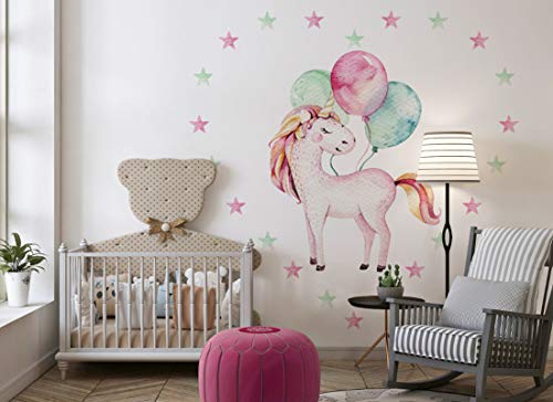 Wandaufkleber rosa Einhorn mit Luftballons Wandbild I Sterne Kinderbilder Junge Kinderzimmer Mädchen Aufkleber Osomhome os2018 (190 x 190 cm) von Osomhome