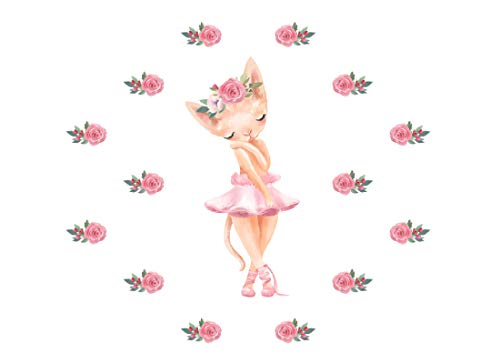 Osomhome Wandtattoo Kinderzimmer Mädchen Ballerina Katze, Blumen (140x120cm) | Kinderzimmer Deko Babyzimmer Wanddeko | Wandaufkleber Wandbild Kinderbilder Wandsticker os6659 von Osomhome