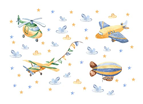 Osomhome Wandtattoo Kinderzimmer Junge & Mädchen: Flugzeuge (130x90cm) | Wandsticker Kinderzimmer Deko | Babyzimmer Deco Wanddeko | Wandaufkleber Wandbild Kinderbilder os7838 von Osomhome