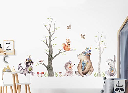Wandtattoo Waldtiere I Blätter Bär Kaninchen Vogel Eichhörnchen Wald Kinderbilder Junge Kinderzimmer Mädchen Aufkleber Osomhome os3680 (250x148cm) von Osomhome