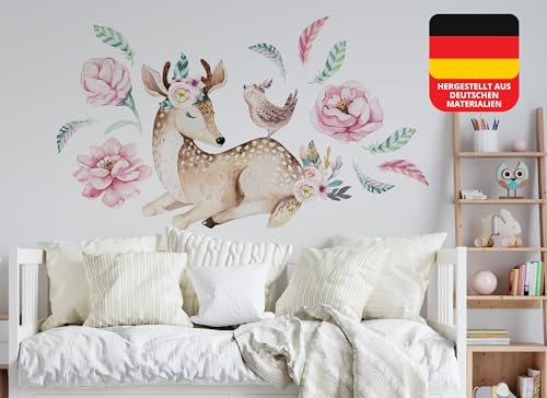 Wandtattoo Waldtiere I Vogel Reh Blumen Kinderbilder Junge Kinderzimmer Mädchen Aufkleber Osomhome os8819 (195x130cm) von Osomhome