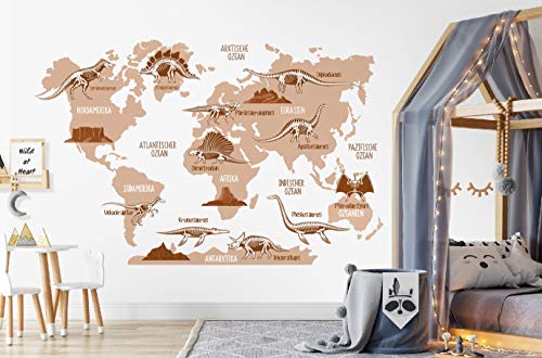 Osomhome Dino Wandtattoo Weltkarte Dinosaurier (160x100cm) | World Map Wall Decoration Wandsticker | Dino Deco Kinderzimmer Junge & Mädchen | Wandaufkleber Wandbild Kinderbilder os5040 von Osomhome