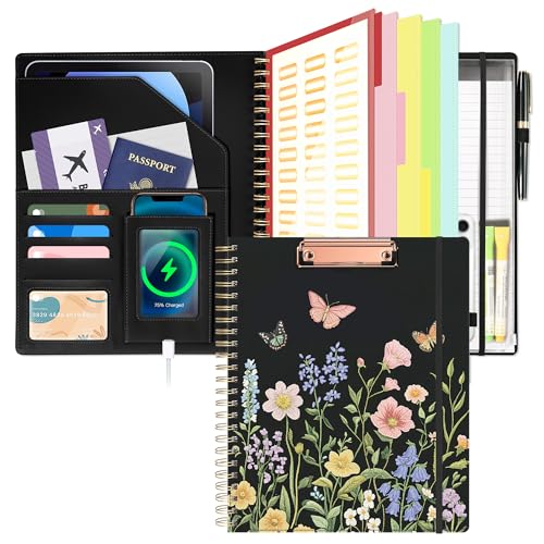 Klemmbrett mit Aufbewahrungstasche mit Reißverschluss, spiralförmiges Leder-Portfolio-Organizer, 5 Ordner mit Taschen, 39 Trennblätter, Etikettenaufkleber, nachfüllbarer Notizblock, Klemmbrett-Folie Klemmbrett mit Aufbewahrungstasche mit Reißverschluss, spiralförmiges Leder-Portfolio-Organizer, 5 Ordner mit Taschen, 39 Trennblätter, Etikettenaufkleber, nachfüllbarer Notizblock, Klemmbrett-Folie von Ospelelf