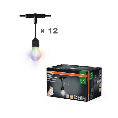 OSRAM SMART+ Outdoor WiFi-Lichterkette, 4,5W, 240lm, schwarz, warmweißes Licht (3000K) & RGB-Licht mit 16 Mio. Farben, App steuerbar, kompatibel mit Amazon, Google, IP44 von Osram