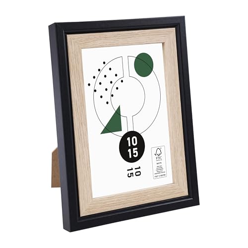 Ostaria 37245 Bilderrahmen 'Cali' Holz hell und Schwarz 10 x 15 cm - MDF FSC® zertifiziert - Bilderrahmen aus Holz mit Acrylglas, Geschenkidee von Ostaria