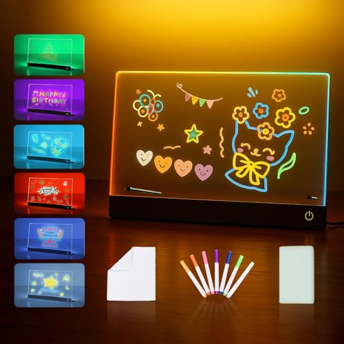 LED Notiztafel mit Farben Set - Acryl Notiztafel Leuchtende Nachrichtentafel mit 7 Farben Stift, 6 Farbmodi LED Schreibtafel Abwischbare mit Unabhängiger Touch-Schalter Anwendbar Notizblock Memo von Ostyel