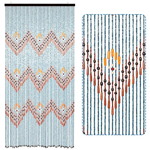 Osunnus Boho Bambus-Perlenvorhang, 90 x 190 cm, 52 Stränge, handgefertigt, hängende Holzperlen, Hippie-Vorhänge, Raumteiler für Tür, Fenster, Heimdekoration, Blau Osunnus Boho Bambus-Perlenvorhang, 90 x 190 cm, 52 Stränge, handgefertigt, hängende Holzperlen, Hippie-Vorhänge, Raumteiler für Tür, Fenster, Heimdekoration, Blau von Osunnus