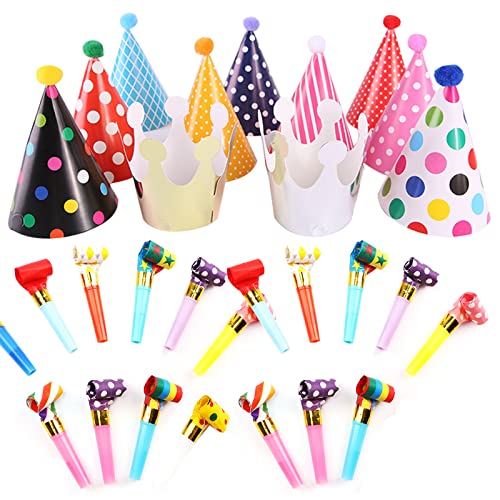 Osuter 11 Stücke Partyhüte Kindergeburtstag Party Kegel Hüte Partyhut Geburtstag Partyhütchen mit 20PCS Lufttröte für Kinder Festival Dekoration von Osuter