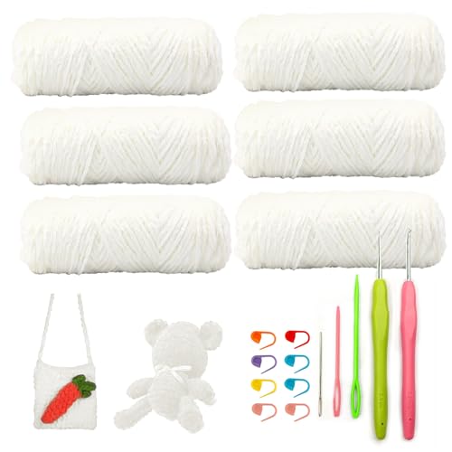 Osuter Chenille Wolle Zum Häkeln, 600g Himalaya Dolphin baby Wolle Chenille Baby Wolle Zum Stricken,Baby Wolle Samt Weiche Chenille Wolle Zum Häkeln Stricken Weiche Wolle (Weiß) von Osuter