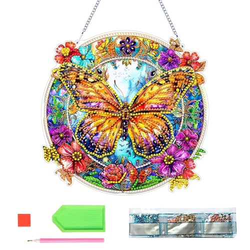 Osuter Diamond Painting Anhänger, Diamond Painting Schmetterling mit Blumen,Fensterbilder mit Kette,Bastelset für Erwachsene DIY,für Fenster Wand und Eingang Decor Osuter Diamond Painting Anhänger, Diamond Painting Schmetterling mit Blumen,Fensterbilder mit Kette,Bastelset für Erwachsene DIY,für Fenster Wand und Eingang Decor von Osuter