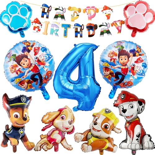Paw Dog Geburtstag Deko für Jungen Mädchen, 4 jahre Luftballon Geburtstag, Dog Dekorations Kindergeburtstag, Ballon Geburtstag Party Set mit Alles Gute Banner von Otokti