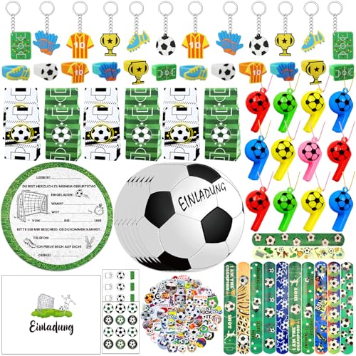 Otokti 122 Stück Fußball Party Mitgebsel Kinder mit Fussball Einladungskarten, Geschenk Taschen, Schnapparmband, Pfeifen, Tattoo von Otokti