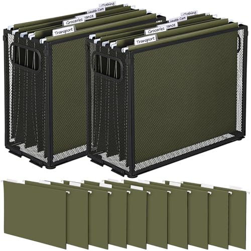 Otoolling Hängeregistratur-Organizer mit 10 Hängemappen, Metallnetz, Aktenordner für Briefform, Schreibtisch, Zeitschriften, Aufbewahrungsschränke für Zuhause, Büro, Schule (grün, klein) von Otoolling