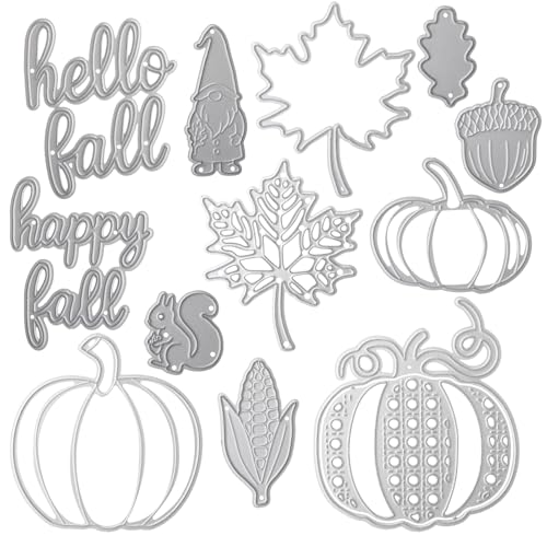 Otoolling Metall-Stanzformen für die Kartenherstellung, Hallo Herbst, Ahornblatt, Kürbis, Haselnuss, Eichhörnchen, Mais, Prägeschablonen für Herbst, DIY, Scrapbooking, Basteldekorationen, 12 Stück Otoolling Metall-Stanzformen für die Kartenherstellung, Hallo Herbst, Ahornblatt, Kürbis, Haselnuss, Eichhörnchen, Mais, Prägeschablonen für Herbst, DIY, Scrapbooking, Basteldekorationen, 12 Stück von Otoolling