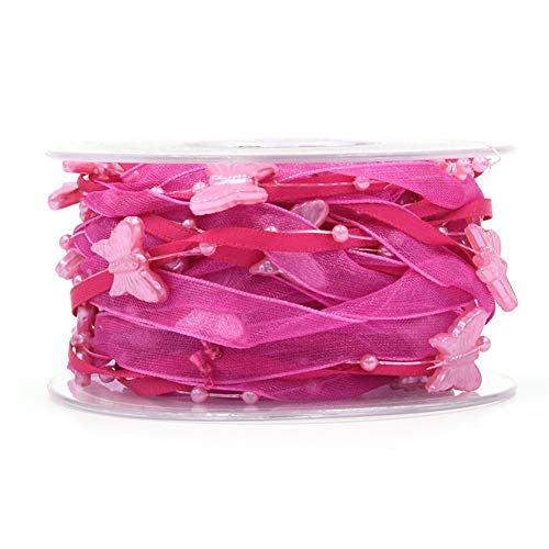 Ototon 5 m Organza-Schleifenband mit Perlen in Schmetterlings-Form, Dekoration für Handwerk Nähen DIY Geschenk Geburtstag Rosa von Ototon