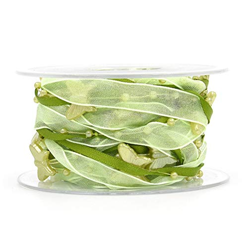 Ototon 5 m Organza-Schleifenband mit Perlen in Schmetterlings-Form, Dekoration für Handwerk Nähen DIY Geschenk Geburtstag grün von Ototon