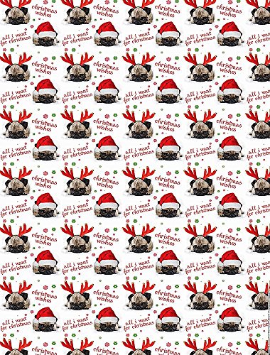 Geschenkpapier Weihnachten mit Anhänger Cute Santa Pugs 2+2 von Otter House