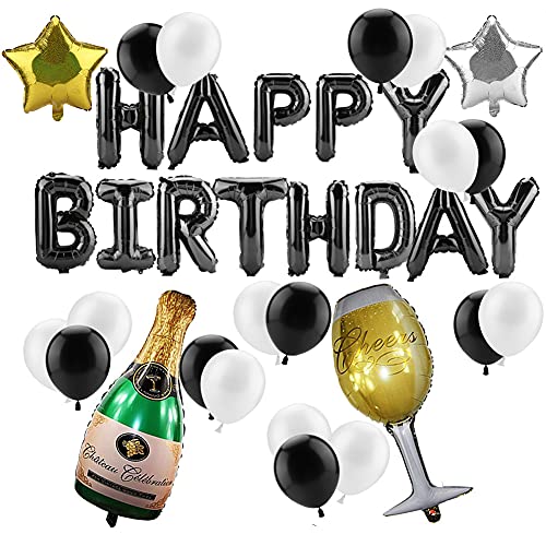 Otufan Alles Gute zum Geburtstag Buchstabenballons, Aluminiumfolienballons Party Hochzeitsdekor Ballonset Hochzeitsdekoration (schwarzes Paket) von Otufan