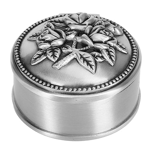 Otufan Vintage-Schmuckkästchen aus Metall, Schmuckkästchen für Damen, geschnitztes Rosenmuster, runde Schmuckschatulle mit weicher Samt-Innenseite für Ringe, Ohrringe, Halsketten von Otufan