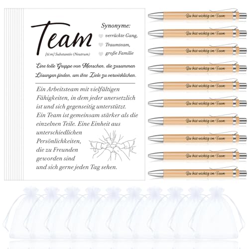 Otuuz 10 Sets Geschenke für Kollegen Team Karten mit Holz Kugelschreiber und Organzasäckchen Danke Kollegen Abschiedsgeschenk Teamgeschenk für Mitarbeiter Büro Arbeit von Otuuz