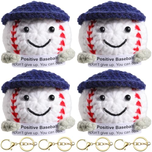 Otuuz 4 Stück lustige positive Baseball-Häkelpuppe mit Stützkarte, Schlüsselanhänger, Geschenke, lustige, emotionale Strickgeschenke für Männer, Frauen, Freunde, Baseballspieler, Weihnachten, Otuuz 4 Stück lustige positive Baseball-Häkelpuppe mit Stützkarte, Schlüsselanhänger, Geschenke, lustige, emotionale Strickgeschenke für Männer, Frauen, Freunde, Baseballspieler, Weihnachten, von Otuuz