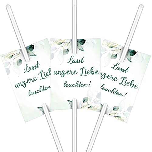 Otuuz 50 Stück leuchtstäbe Hochzeit Knicklichter Hochzeit mit Eukalyptus Muster Hochzeitsschilder für Hochzeitsdeko Hochzeitsfeier Zubehör Hochzeitsgeschenke Verlobung Jubiläumsfeier von Otuuz