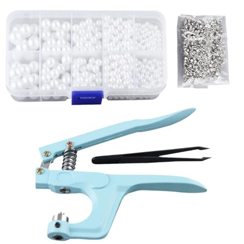 Perlen Niet Fixiermaschine, Perlen-Setzmaschine Werkzeuge mit Acrylperlen in 5 Größen Nietknöpfe und Pinzette für Hüte/Schuhe/Kleidung/Taschen/Röcke, Perlen DIY Zubehör (Weiß) von Otzoan