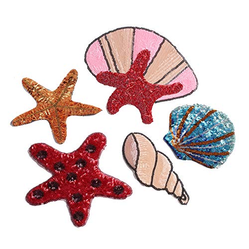 OuLi Store® Patches aufbügeln Gesticktes Patch nähen, Sortierte Größe Dekoration Patches annähen für Kleidung, Jacken, Rucksäcke (5PCS-Serie Star Shell) von OuLi Store