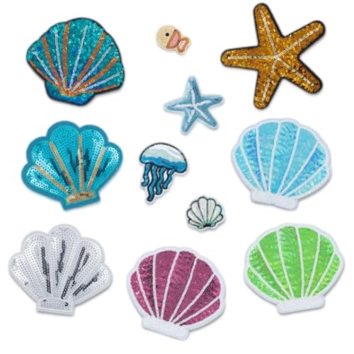 OuLi Store Aufkleber mit Pailletten, 11 Stück, hübsche Muscheln, Sticker, Pailletten, für T-Shirt, Jeans, Patch, DIY, bestickt OuLi Store Aufkleber mit Pailletten, 11 Stück, hübsche Muscheln, Sticker, Pailletten, für T-Shirt, Jeans, Patch, DIY, bestickt von OuLi Store