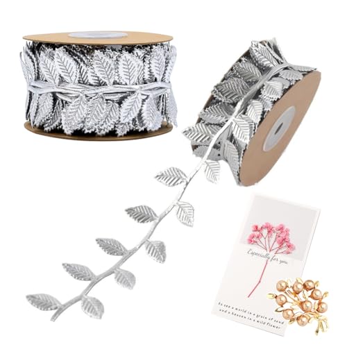 OuLi Store Künstliche Girlande mit Blättern, 13 m, mit Weinreben, für Basteln, Handwerk, Party, Hochzeit, Weihnachten, Dekoration (Silber, 1 Stück) von OuLi Store